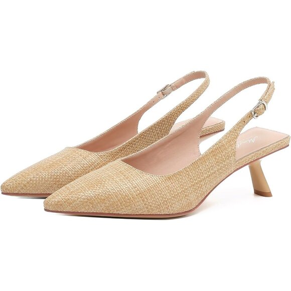 Mostrin Kitten Heel Raffina Natural Low Slingback Heels with Buckle Dress Shoes - Picture 9 of 9